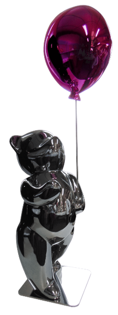 Sunny pink : Teddy avec ballon (résine glossy)