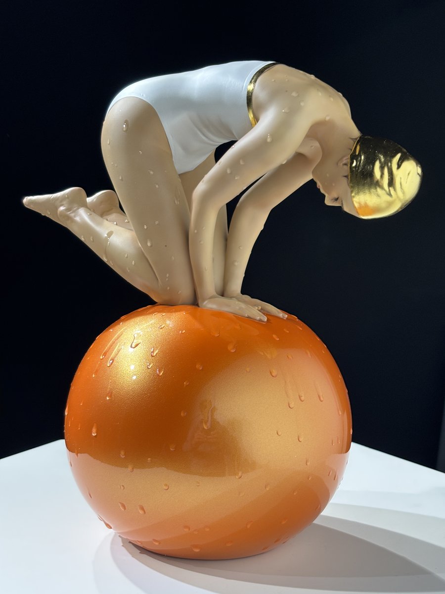 Miniature Quan - Pearl White Suit w/ 24K Gold Leaf Cap, Accents & Tangerine Sphere