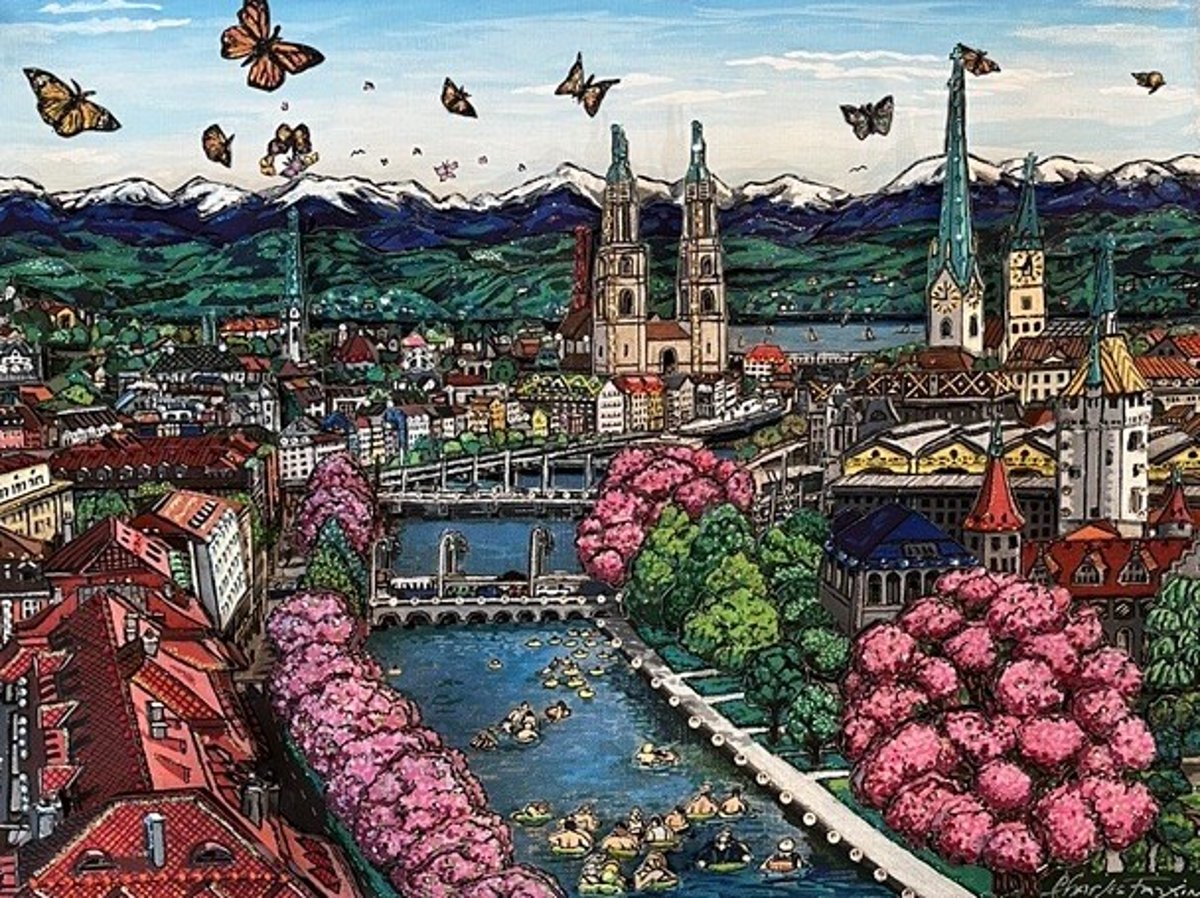 Cherry blossoms of Zurich, 2024 — Charles Fazzino