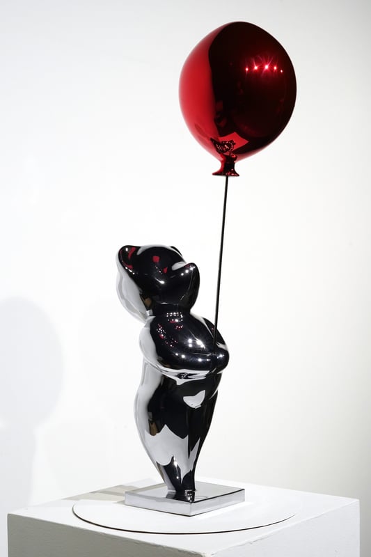 Silver Sparkly and Red Balloon (résine - paillettes)