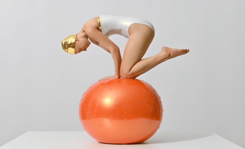 Miniature Quan - Pearl White Suit w/ 24K Gold Leaf Cap, Accents & Tangerine Sphere
