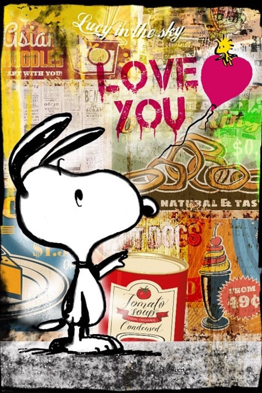 Snoopy Banksy Style Love U - dibond